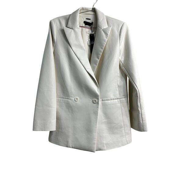 Alice + Olivia Vegan Leather Justin Double Breasted Blazer White Women's Size 4